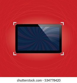 Digital tablet with shiny sensor screen. Electronic smart device. Mobile gadget. Vector illustration