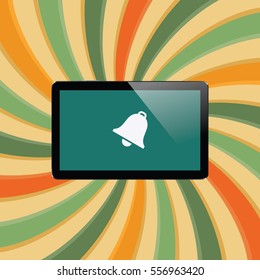 Digital tablet with shiny sensor screen on abstract swirl colorful lines retro background. Electronic smart device. Mobile gadget. Vector illustration