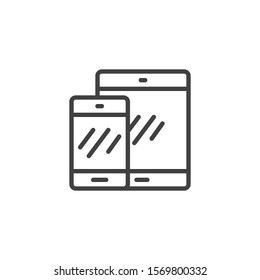 Digital tablet and smartphone line icon. linear style sign for mobile concept and web design. Mobile phone and tablet pc outline vector icon. Symbol, logo illustration. Vector graphics