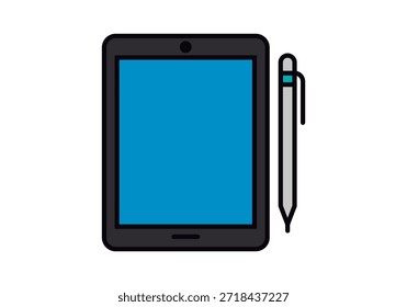 Tablet digital com caneta digitalizadora para design e produtividade em um fundo branco