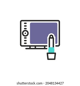Digital tablet with stylus pen line icon. linear style sign for mobile concept and web design. Graphic Tablet device outline vector icon. Symbol, logo illustration. Vector graphics
