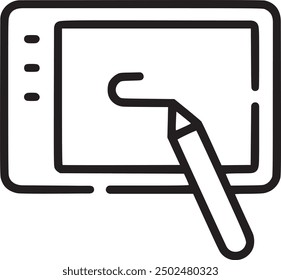 Digital tablet with a stylus, representing digital art or technology. Digital tablet with a stylus icon representing digital art, technology, and creative work. EPS