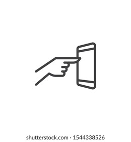 Digital tablet touch screen line icon. linear style sign for mobile concept and web design. Hand touch smartphone display outline vector icon. Symbol, logo illustration. Vector graphics