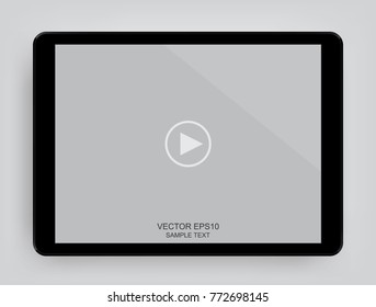 Digital tablet with touchscreen display of video player interface for web and mobile apps. Vector illustration.