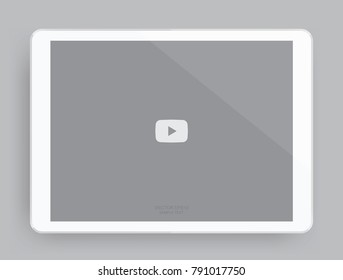 Digital tablet with touchscreen display of video player interface. Vector illustration.