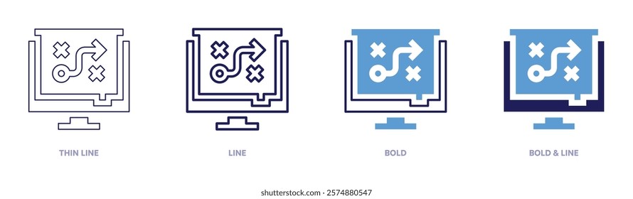 Digital tactics icon in 4 different styles. Thin Line, Line, Bold, and Bold Line. Duotone style. Editable stroke.