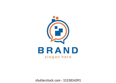 plantilla de logotipo de conversación digital, icono de charla, símbolo de medio, plantilla de logotipo de tecnología, plantilla de logotipo de comunicación
