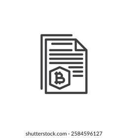 Digital Taxation line icon. linear style sign for mobile concept and web design. A tax document with a cryptocurrency outline vector icon. Symbol, logo illustration. Vector graphics