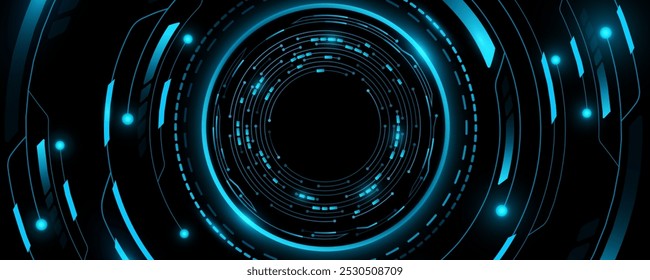 Fundo de tecnologia digital com círculo hud brilhante. Placa de circuito do computador com efeito de luz. Elementos de interface de tecnologia futurista. Ilustração vetorial. EPS 10.