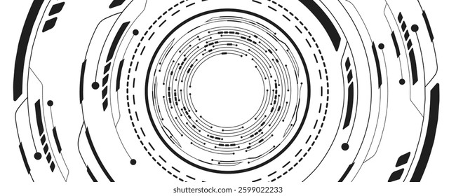 Digital tech background. Moving hud circle with electronic elements. Computer circuit board for AI design. Vector illustration. EPS 10
