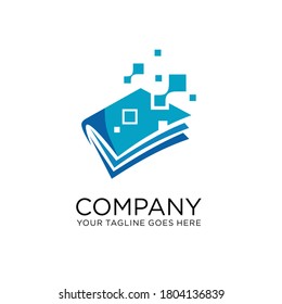 Digital Tech Book Logo Design, Pixel Book Logo Template Design Vector, Online Education Logo Template, Internet Network Online School Icon. Digital School Logo 