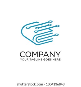 diseño del logotipo del libro de tecnología digital, vector de diseño de plantillas con logotipo del libro de píxeles, plantilla con logotipo de educación en línea, icono de la escuela en línea de la red Internet. logotipo de escuela digital 