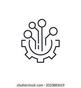 Tecnología digital - plantilla de logotipo de negocios. Tecnología de engranajes - es adecuada para fábricas, industriales, tecnológicas, sitios web, electrónica, mecánica. Integración y modernización. Icono lineal aislado o