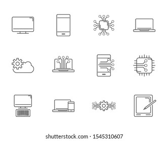 digital tech circuit board icons set line vector illustration