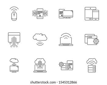 digital tech circuit board icons set line vector illustration
