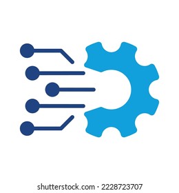 Farbsymbol für Digital Tech Concept. Gear Sign of Business Solution Piktogramm. Digital Cog Wheel Symbol Electronic Technology Network Silhouette Symbol. Einzelne Vektorgrafik.