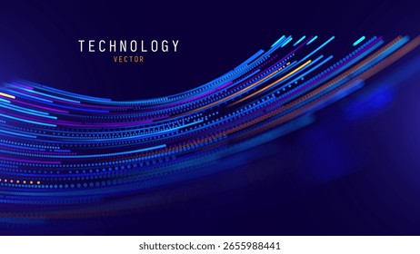 Digital Tech Data Lines Artificial Intelligence AI Concept. Futuristic Data Flow Lines Background. Technology Science Innovation Conference Presentation Banner. Vector Illustration.