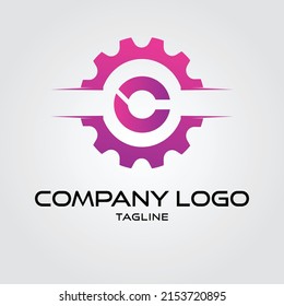 Digital tech E vector business logo template concept illustration Gear electronic factory sign Cog wheel technology symbol SEO emblem Design element