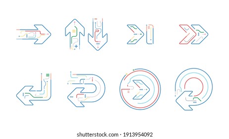 Digital tech flat arrows icon collection set vector background