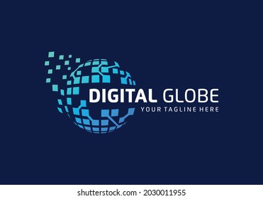 Digital tech, globe data technology logo design inspiration template