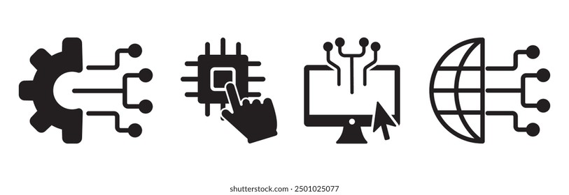 Digital tech icon set. computer, digital transformation Circuit and internet connection icon. concept for robotic technology innovation systems with icon of process,