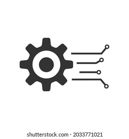 Iconos de tecnología digital. Engranaje con circuito. Ingeniería electrónica, integración de datos. Icono de la tarjeta de circuitos. Ilustración vectorial.