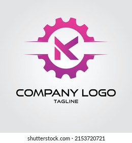 Digital tech k vector business logo template concept illustration Gear electronic factory sign Cog wheel technology symbol SEO emblem Design element