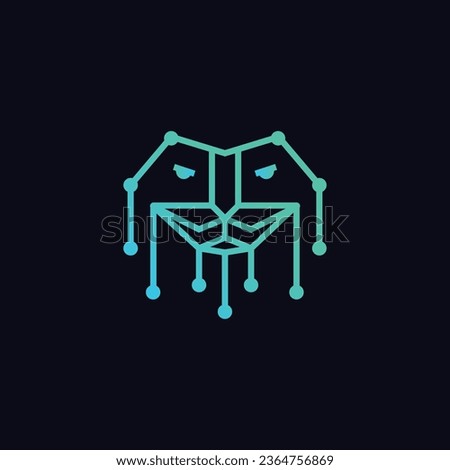 digital tech lion logo design for network, security, cyber, and software business with futuristic and outline styles