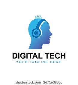Digital Tech Logo with Head Silhouette and Headphones