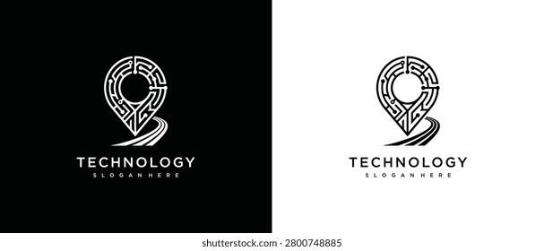 Digital Tech Map Pin Logo with Circuit Network