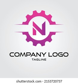 Digital tech n vector business logo template concept illustration Gear electronic factory sign Cog wheel technology symbol SEO emblem Design element