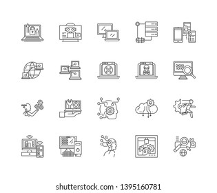 Digital tech services line icons, signs, vector set, outline illustration concept 