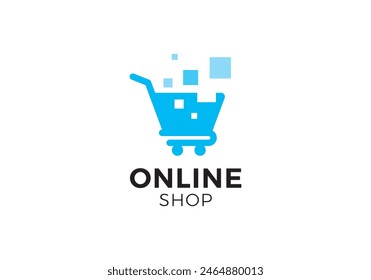 digital tech with shopping cart logo. online shop symbol icon design