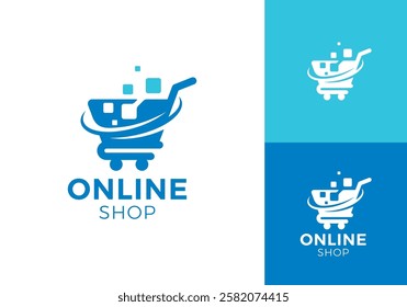 digital tech with shopping cart logo. online shop symbol icon design