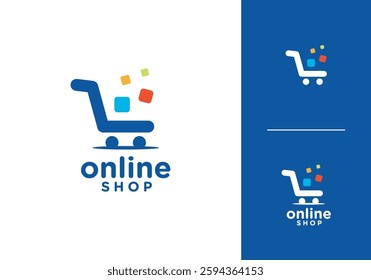 digital tech with shopping cart logo. online shop symbol icon design graphic