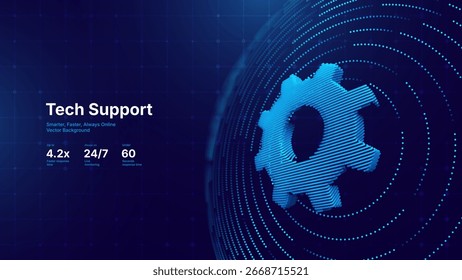 Digital Tech Support. Technical Customer Service Business and Technology Concept. Futuristic Blue Particles 3D Gears. Computer Repair Service Vector Illustration.