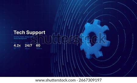 Digital Tech Support. Technical Customer Service Business and Technology Concept. Futuristic Blue Particles 3D Gears. Computer Repair Service Vector Illustration.