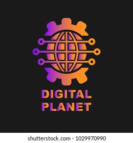 Digital tech - vector business logo template concept illustration. Gear electronic factory sign. Cog wheel technology symbol. SEO emblem. Design element.