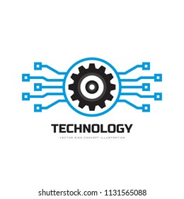 Digital tech - vector business logo template concept illustration. Gear electronic factory sign. Cog wheel technology symbol. SEO emblem. Design element.