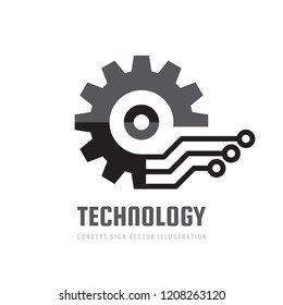 Digital tech - vector business logo template concept illustration. Gear electronic factory sign. Cog wheel technology symbol. SEO emblem. Graphic design element.