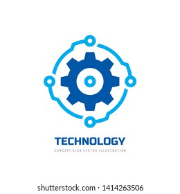 Digital tech - vector business logo template concept illustration. Gear electronic factory sign. Cog wheel technology symbol. SEO emblem. Graphic design element.