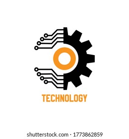 Digital tech - vector business logo template concept illustration. Gear electronic factory sign. Cog wheel technology symbol.