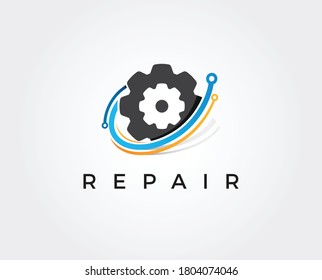 Digital Tech - Vector Business Logo Template Concept Illustration. Gear Electronic Factory Sign. Cog Wheel Technology Symbol. SEO Emblem. Design Element.