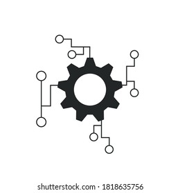 Digital tech vector business logo template concept illustration. Gear electronic factory sign. Cog wheel technology symbol. SEO emblem. Design element.