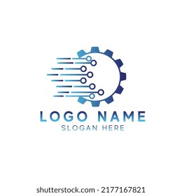 Tecnología digital - ilustración del concepto del logotipo del negocio vectorial. Señal de fábrica electrónica de engranajes.