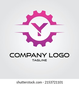 Ilustración de la plantilla del logotipo de negocios de tecnología digital y vector de negocio Indicador electrónico de fábrica Cog símbolo de la tecnología de la rueda SEO emblema de diseño