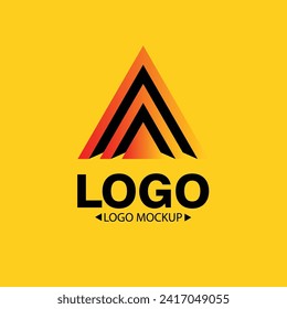 Digital technical modern business letter mark Letter A logo orange gradient color triple A mockup