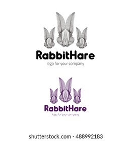 Digital technique 'blend' rabbit portrait with text. Abstract polygonal geometric logo. 