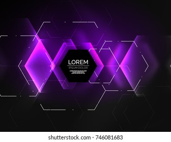 Digital techno abstract background, glowing hexagons, vector geometric hi-tech background with shiny light effects and figures