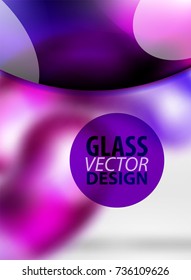 Digital techno abstract background, grey 3d space with purple glass curvy bubble. Vector technology abstract background